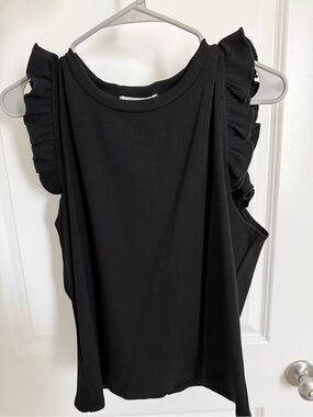 Francesca's Black Ruffle Shoulder Tank